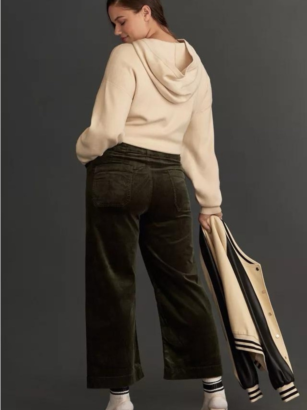 Maeve The Colette Wide Leg High Rise Cropped Corduroy Pants Olive Size 31 - Picture 8 of 9